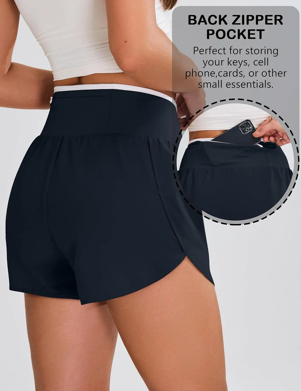 BMJL Women's Athletic Shorts Workout Running Shorts Crossover High Waisted Quick Dry Gym Shorts with Zipper Pocket