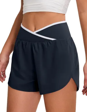 BMJL Women's Athletic Shorts Workout Running Shorts Crossover High Waisted Quick Dry Gym Shorts with Zipper Pocket