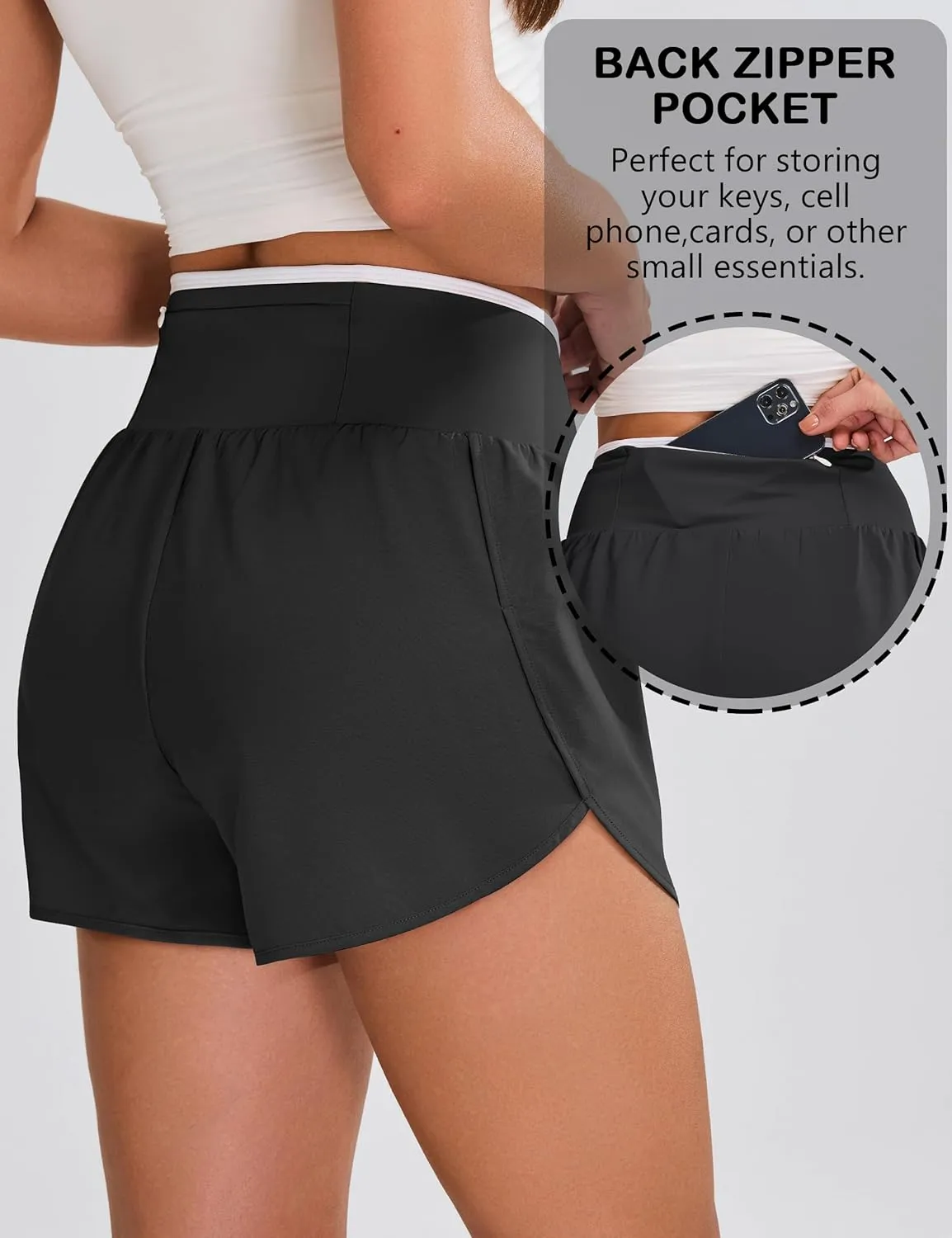BMJL Women's Athletic Shorts Workout Running Shorts Crossover High Waisted Quick Dry Gym Shorts with Zipper Pocket