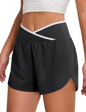 BMJL Women's Athletic Shorts Workout Running Shorts Crossover High Waisted Quick Dry Gym Shorts with Zipper Pocket