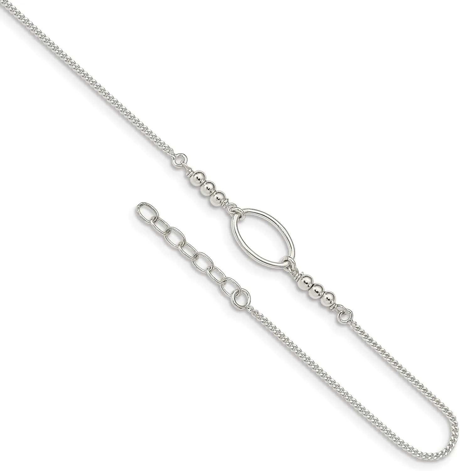 Bonyak Jewelry Sterling Silver Oval & Beaded 9in Plus 1in ext. Anklet Heirloom