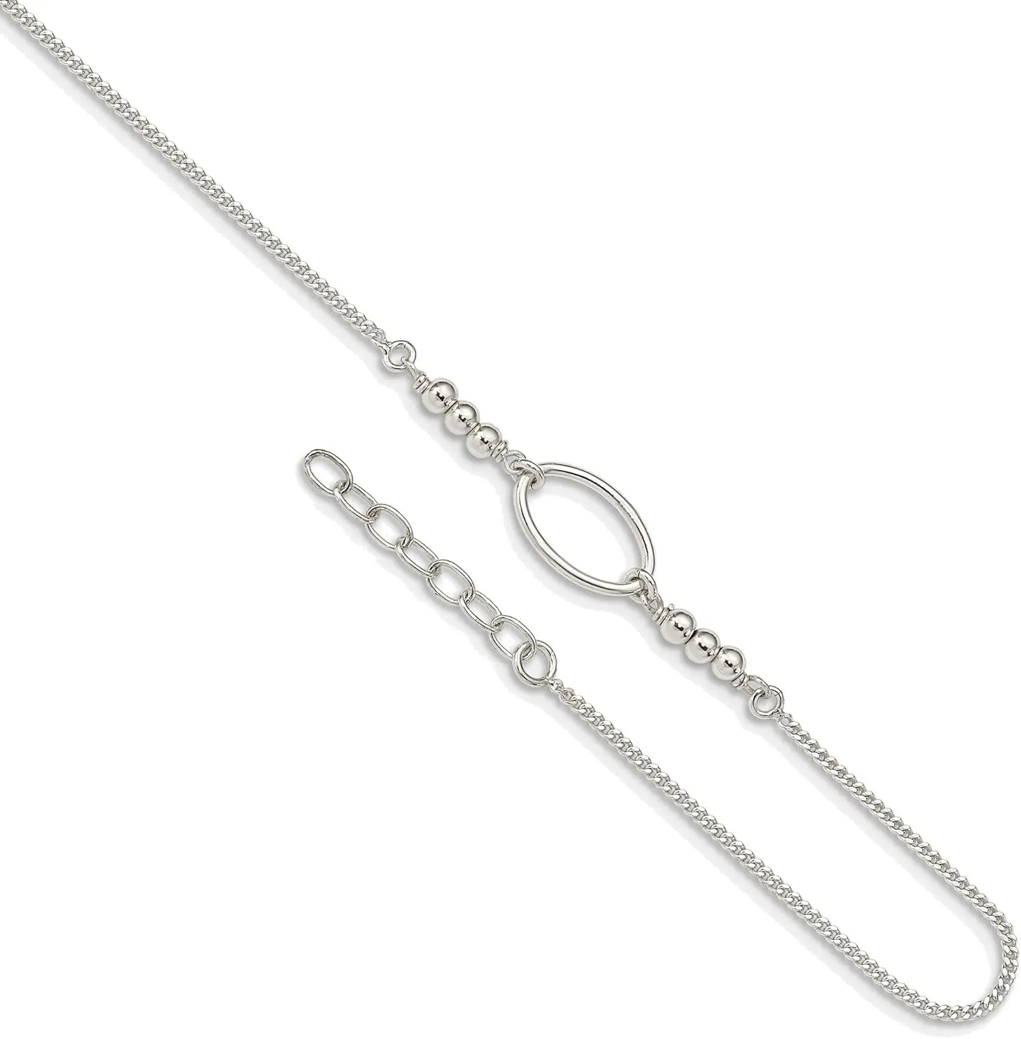 Bonyak Jewelry Sterling Silver Oval & Beaded 9in Plus 1in ext. Anklet Heirloom