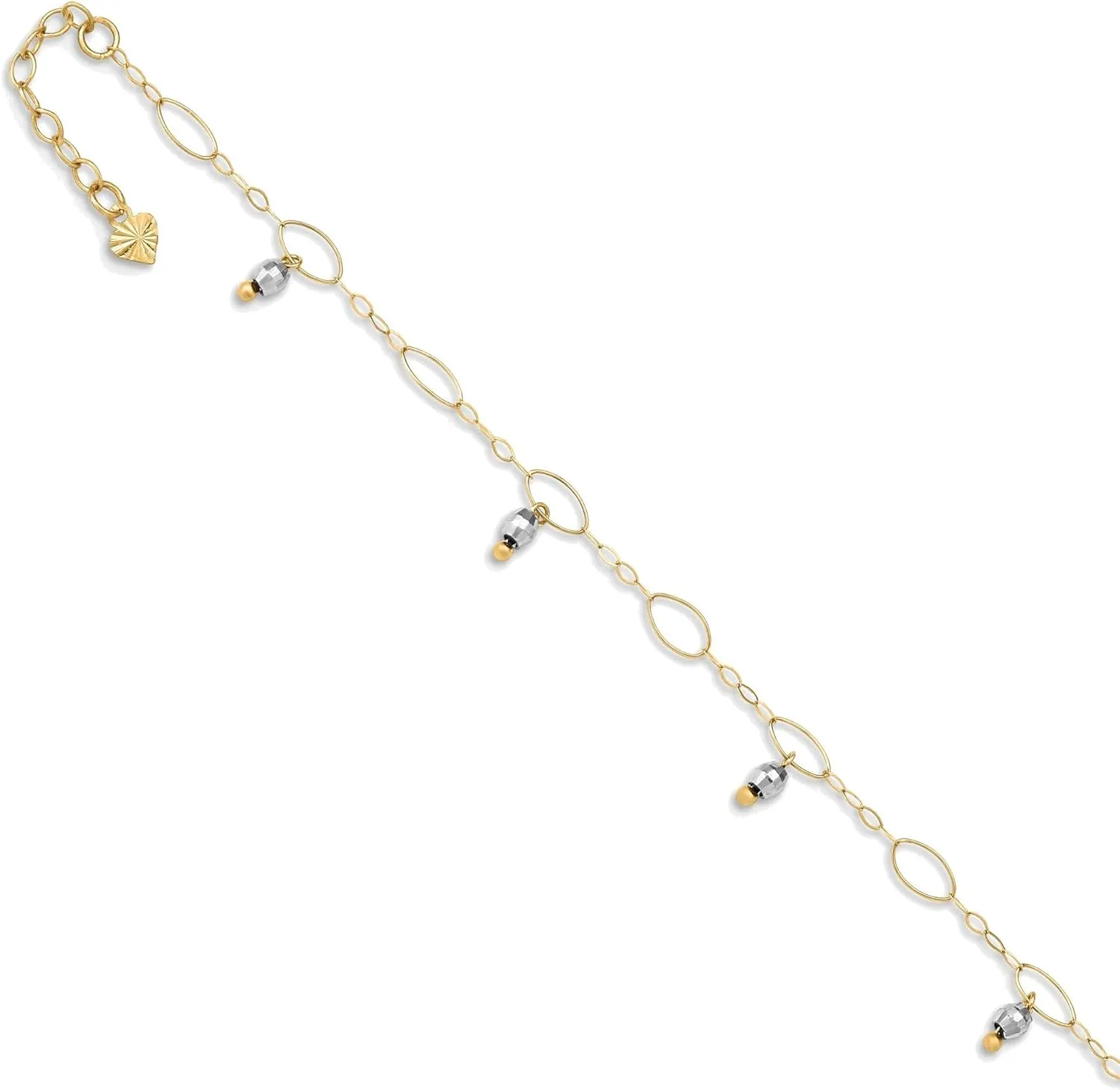 Bonyak Jewelry Two-Tone Mirror Beaded 9in Plus 1in ext. Anklet in 14K Yellow and White Gold