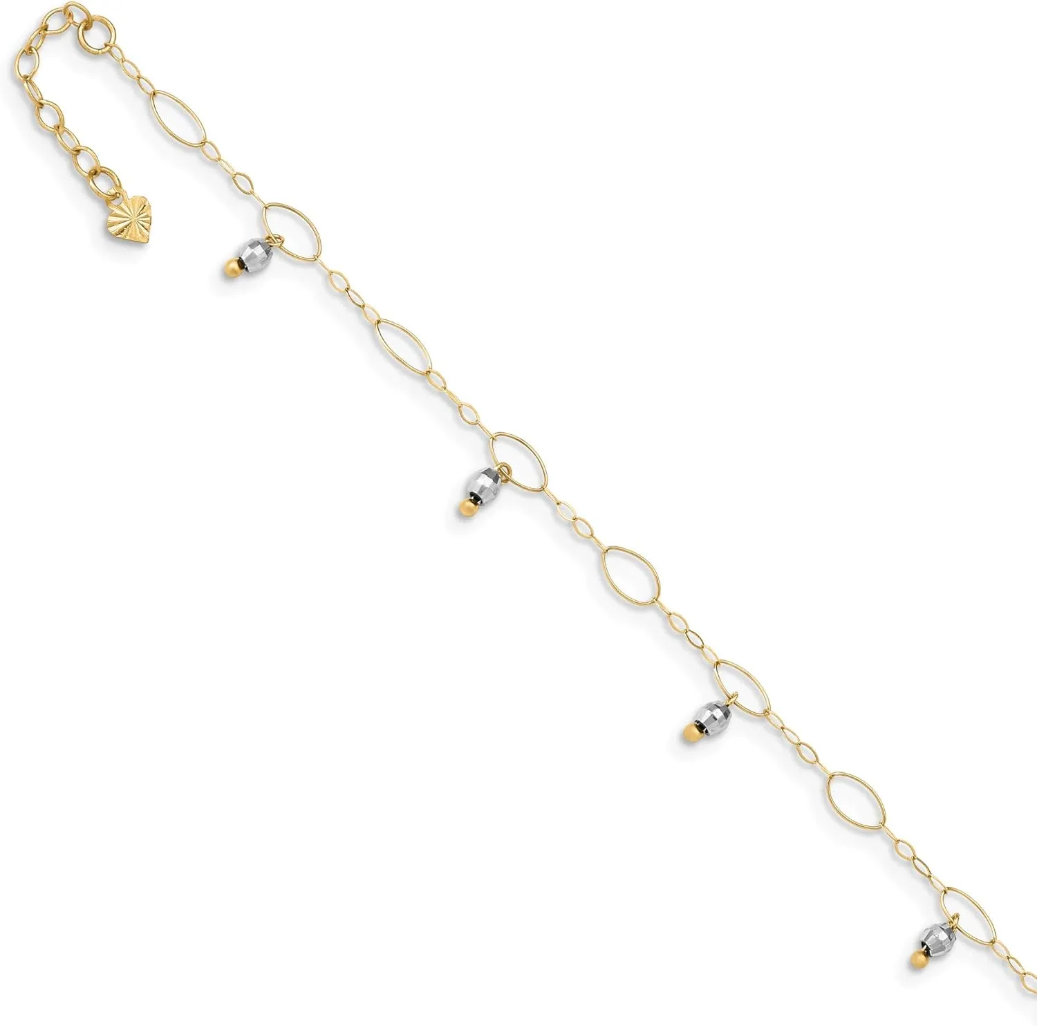 Bonyak Jewelry Two-Tone Mirror Beaded 9in Plus 1in ext. Anklet in 14K Yellow and White Gold