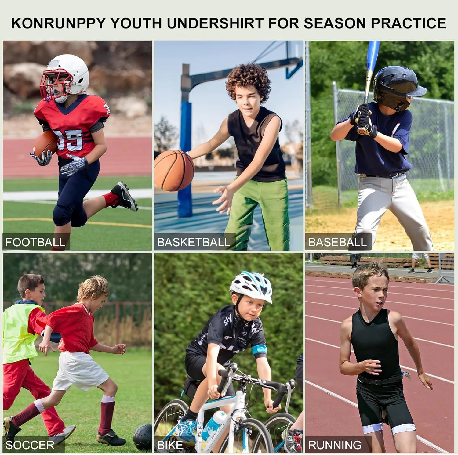 Boys Tank Top Athletic Compression Sleeveless Shirt Quick Dry Basketball Football Undershirt Base Layer