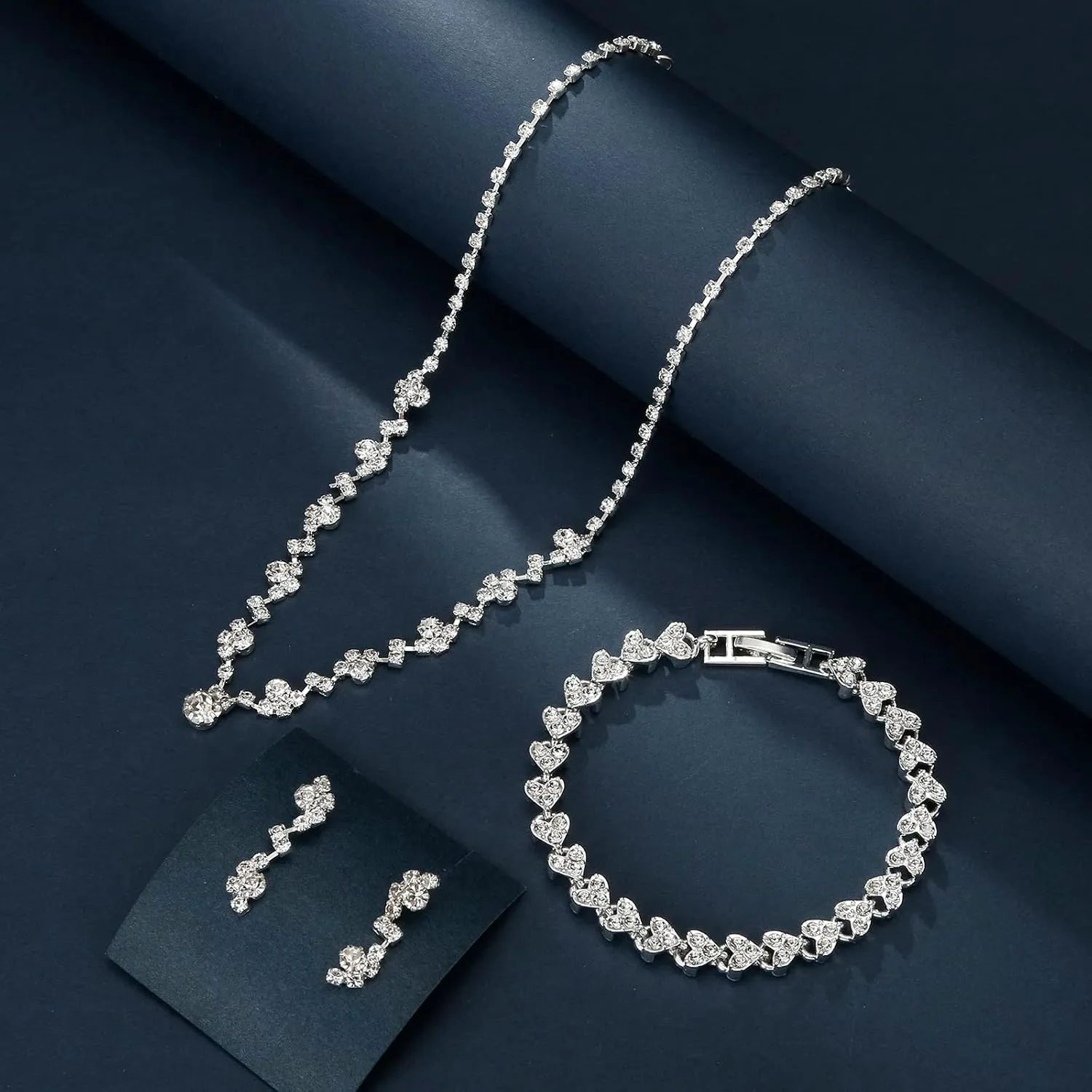 Bridal Jewelry Set, Silver Rhinestone Necklace Earrings Set Wedding Jewelry Set for Brides and Bridesmaid
