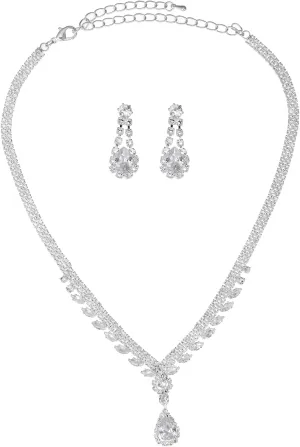 Bridal Jewelry Set, Silver Rhinestone Necklace Earrings Set Wedding Jewelry Set for Brides and Bridesmaid