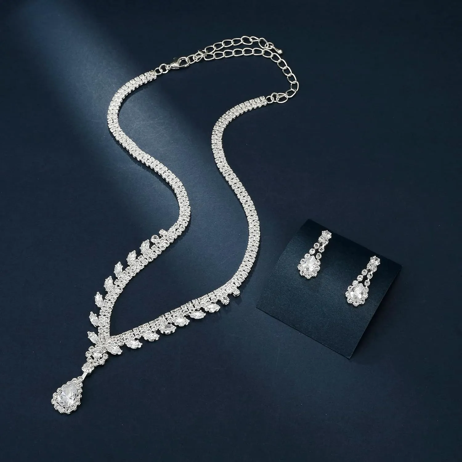 Bridal Jewelry Set, Silver Rhinestone Necklace Earrings Set Wedding Jewelry Set for Brides and Bridesmaid