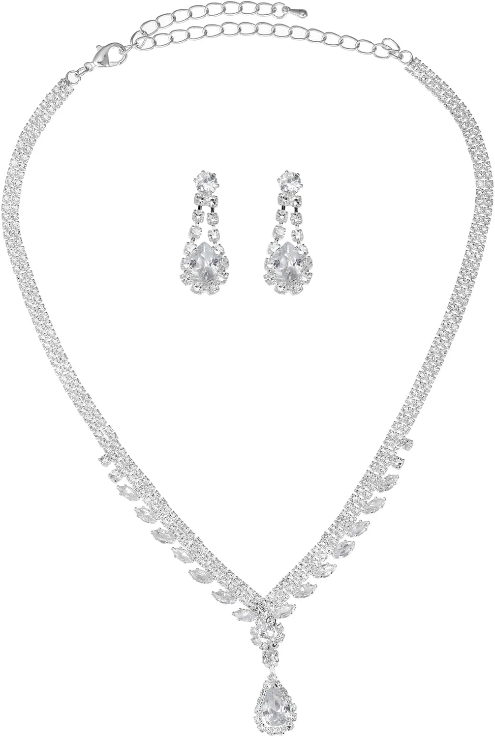 Bridal Jewelry Set, Silver Rhinestone Necklace Earrings Set Wedding Jewelry Set for Brides and Bridesmaid