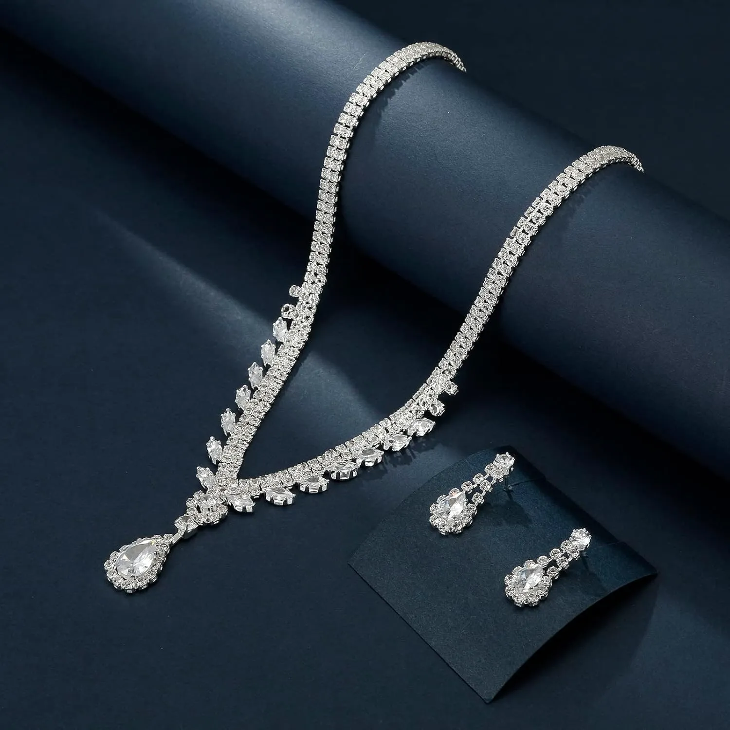 Bridal Jewelry Set, Silver Rhinestone Necklace Earrings Set Wedding Jewelry Set for Brides and Bridesmaid