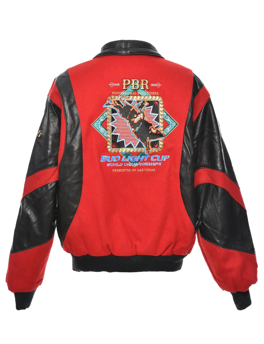 Bud Light Cup Black & Red Contrast Embroidered Varsity Jacket - L