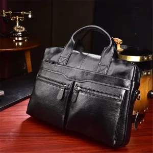 Business Laptop Bag Men Genuine Leather Handbags Male Leather Travel Briefcases Men Cowhide Leather Messenger Bags (Color : A, Size : 37 * 26 * 8 cm) (A 37 * 26 * 8 cm)