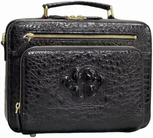 Business Style Exotic Alligator Leather Zipper Closure Men's Portfolio Bag Working Briefcase Genuine Crocodile Skin Male Handbag, Black