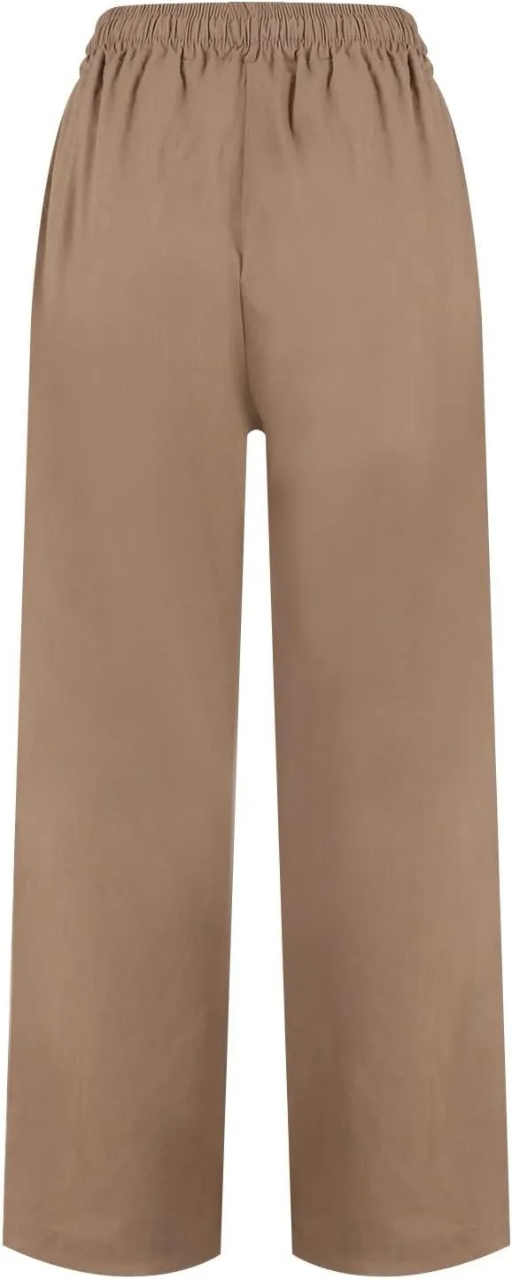 Capri Linen Pants for Women Cropped Elastic Waist Pants Cotton Ankle Lounge Pants Summer Casual Pants with Pockets