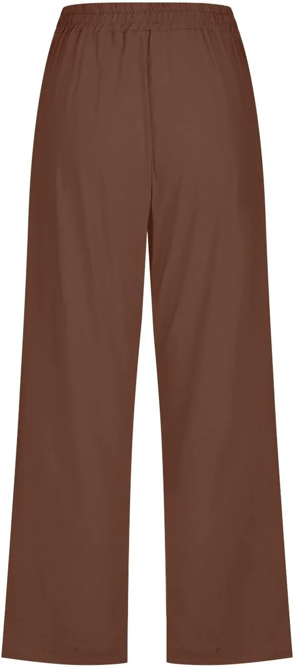 Capri Pants for Women Summer Linen Pants Plus Size Beach Pants Drawstring Elastic Waist Capris Loose Lounge Pants