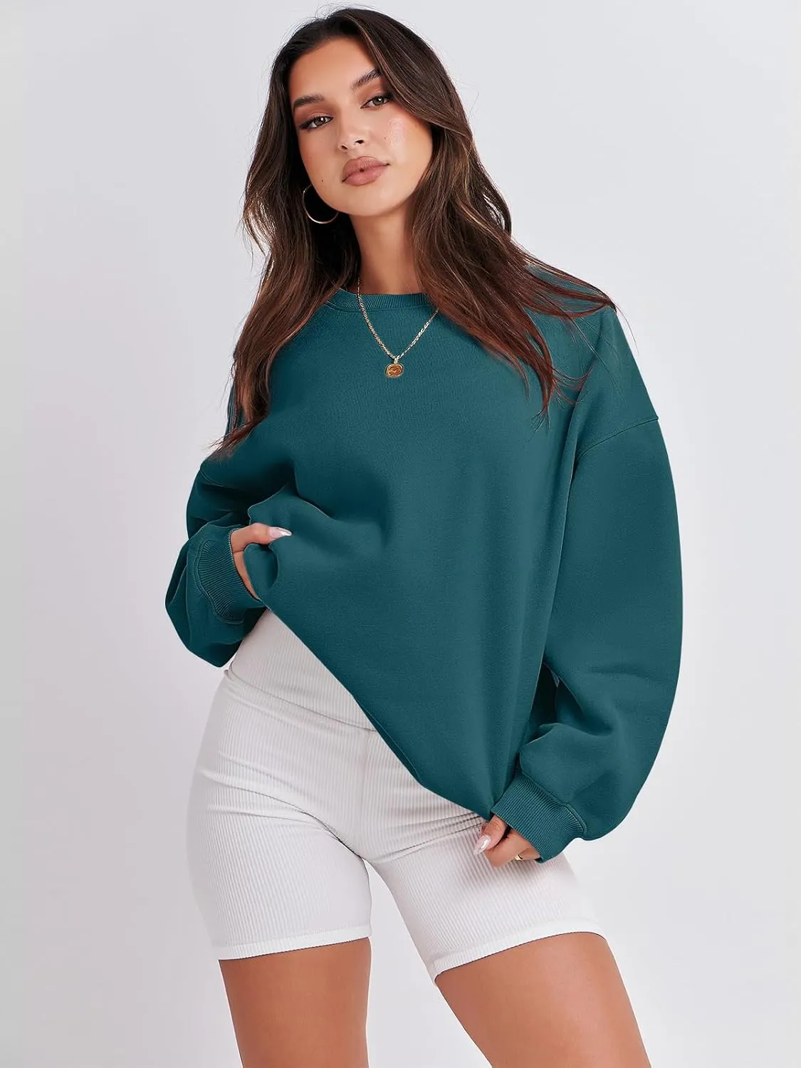 Caracilia Women's Crewneck Sweatshirts Oversized Fleece Hoodies Tops Casual Loose Pullover Sweaters 2024 Fall Clothes
