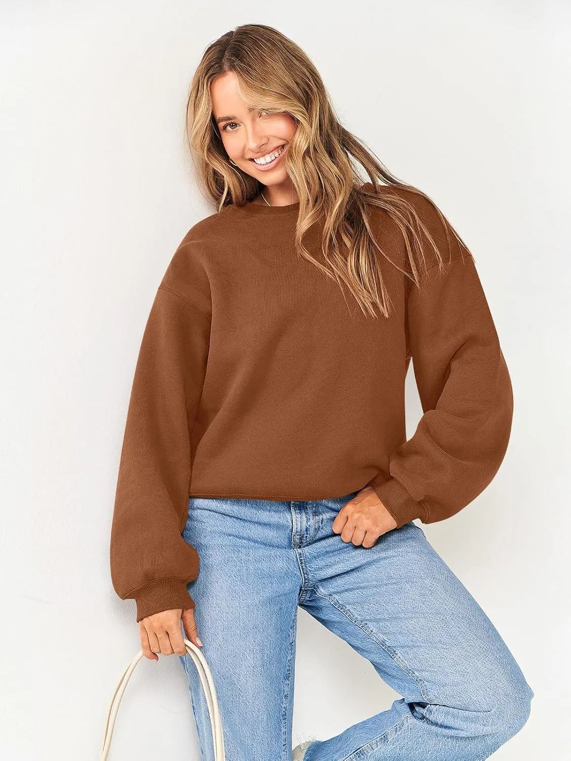 Caracilia Women's Crewneck Sweatshirts Oversized Fleece Hoodies Tops Casual Loose Pullover Sweaters 2024 Fall Clothes