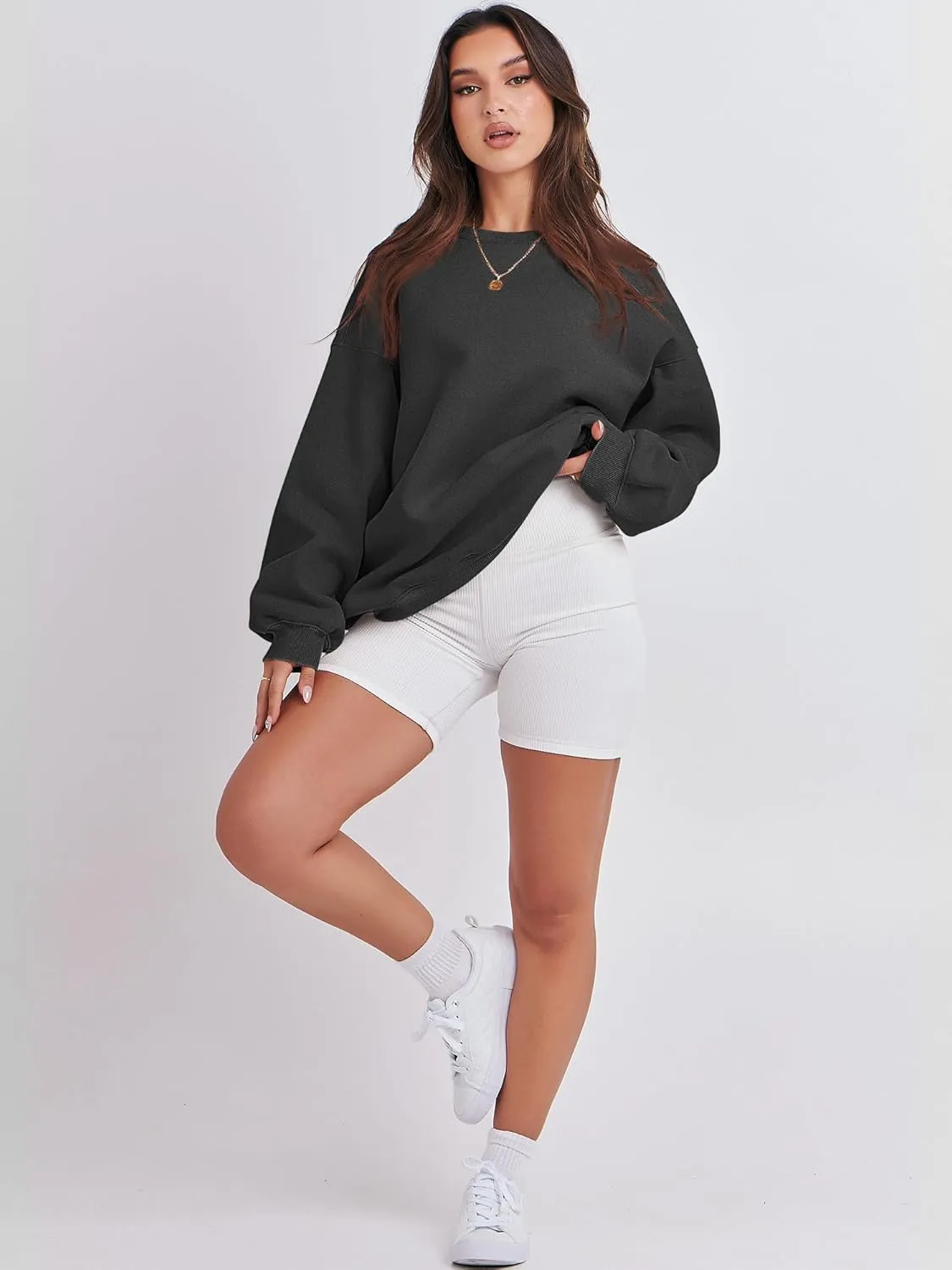 Caracilia Women's Crewneck Sweatshirts Oversized Fleece Hoodies Tops Casual Loose Pullover Sweaters 2024 Fall Clothes