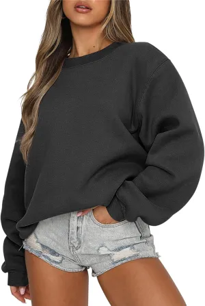 Caracilia Women's Crewneck Sweatshirts Oversized Fleece Hoodies Tops Casual Loose Pullover Sweaters 2024 Fall Clothes