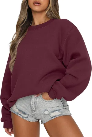 Caracilia Women's Crewneck Sweatshirts Oversized Fleece Hoodies Tops Casual Loose Pullover Sweaters 2024 Fall Clothes