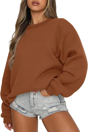 Caracilia Women's Crewneck Sweatshirts Oversized Fleece Hoodies Tops Casual Loose Pullover Sweaters 2024 Fall Clothes