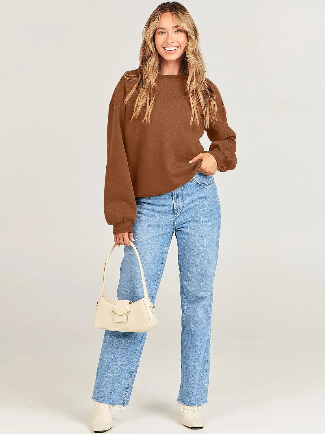 Caracilia Women's Crewneck Sweatshirts Oversized Fleece Hoodies Tops Casual Loose Pullover Sweaters 2024 Fall Clothes