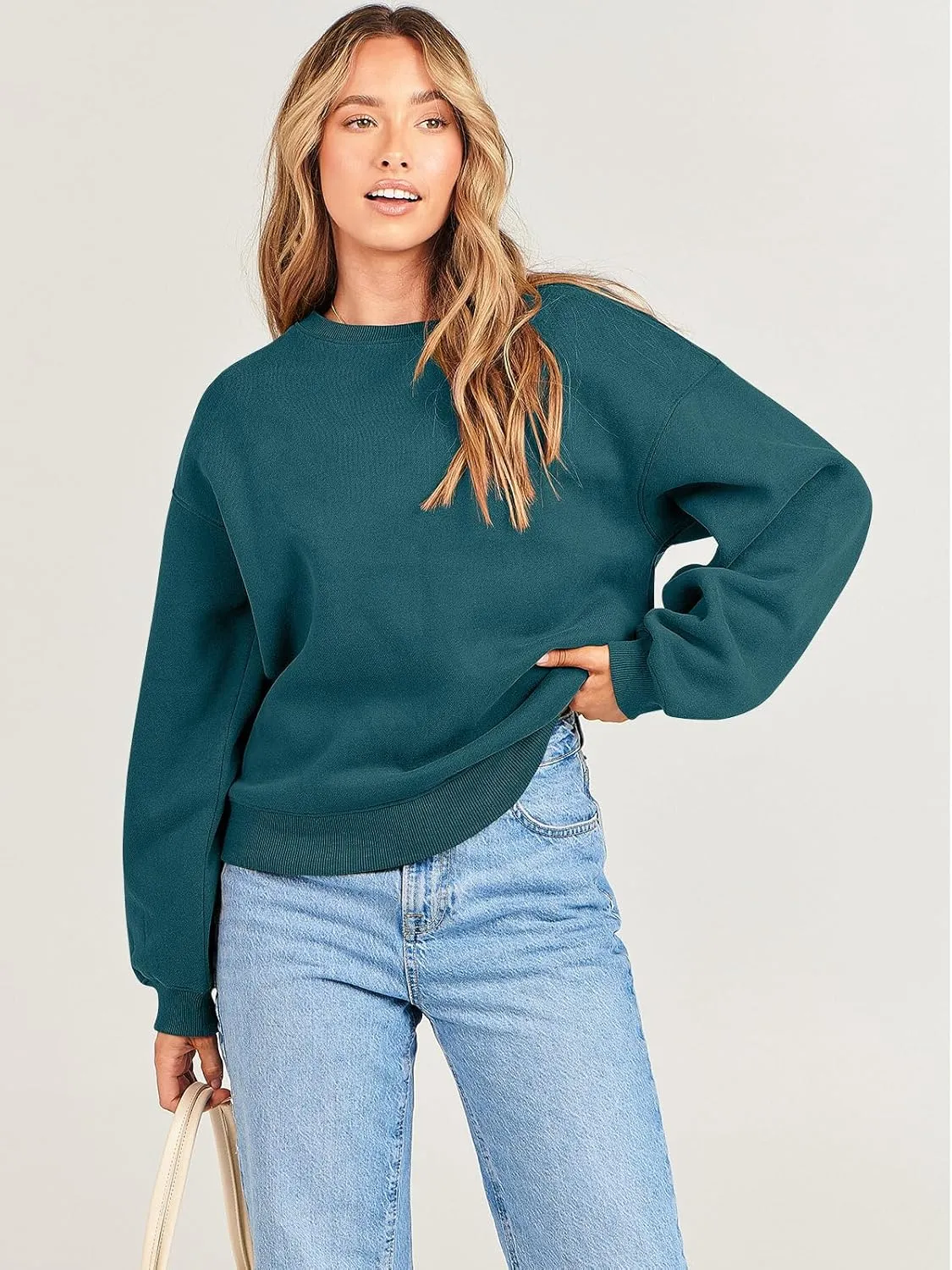 Caracilia Women's Crewneck Sweatshirts Oversized Fleece Hoodies Tops Casual Loose Pullover Sweaters 2024 Fall Clothes