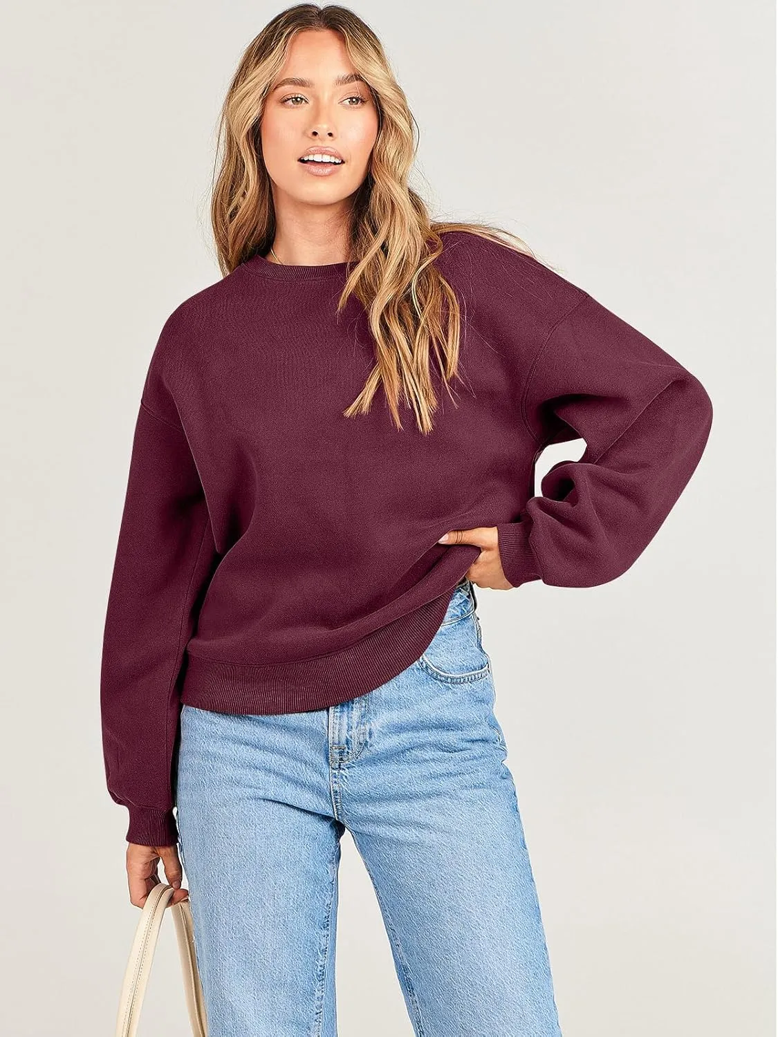 Caracilia Women's Crewneck Sweatshirts Oversized Fleece Hoodies Tops Casual Loose Pullover Sweaters 2024 Fall Clothes