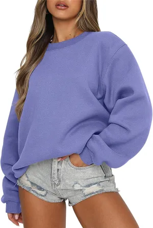 Caracilia Women's Crewneck Sweatshirts Oversized Fleece Hoodies Tops Casual Loose Pullover Sweaters 2024 Fall Clothes