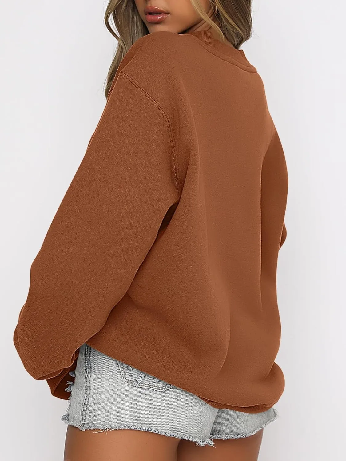 Caracilia Women's Crewneck Sweatshirts Oversized Fleece Hoodies Tops Casual Loose Pullover Sweaters 2024 Fall Clothes