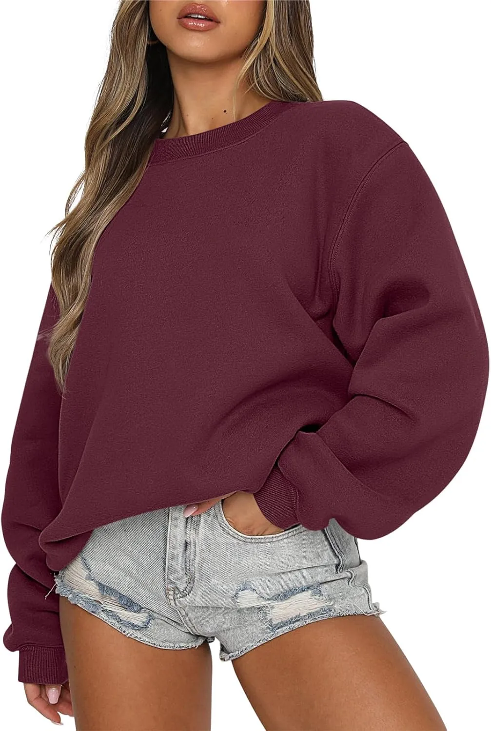 Caracilia Women's Crewneck Sweatshirts Oversized Fleece Hoodies Tops Casual Loose Pullover Sweaters 2024 Fall Clothes