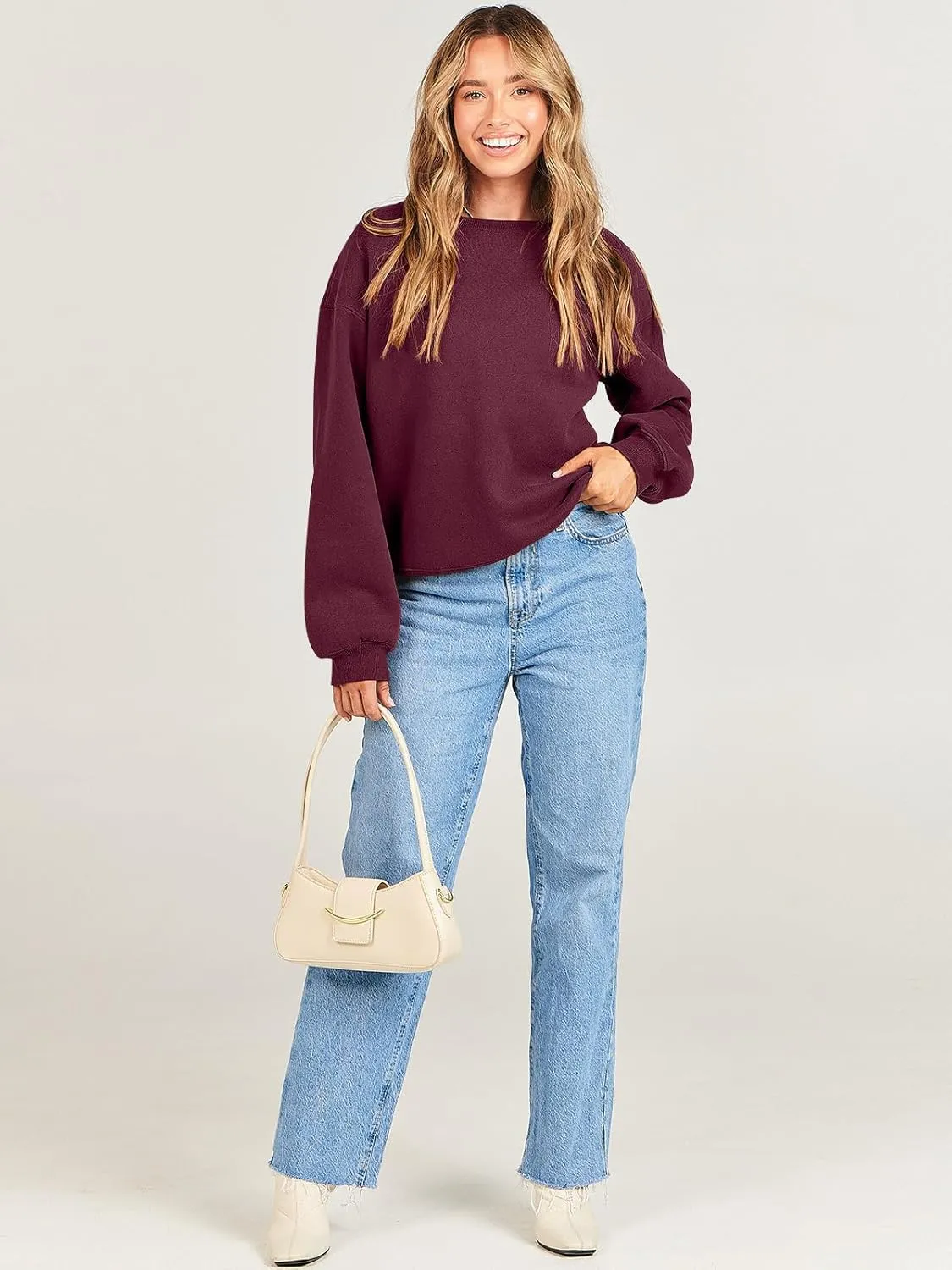 Caracilia Women's Crewneck Sweatshirts Oversized Fleece Hoodies Tops Casual Loose Pullover Sweaters 2024 Fall Clothes