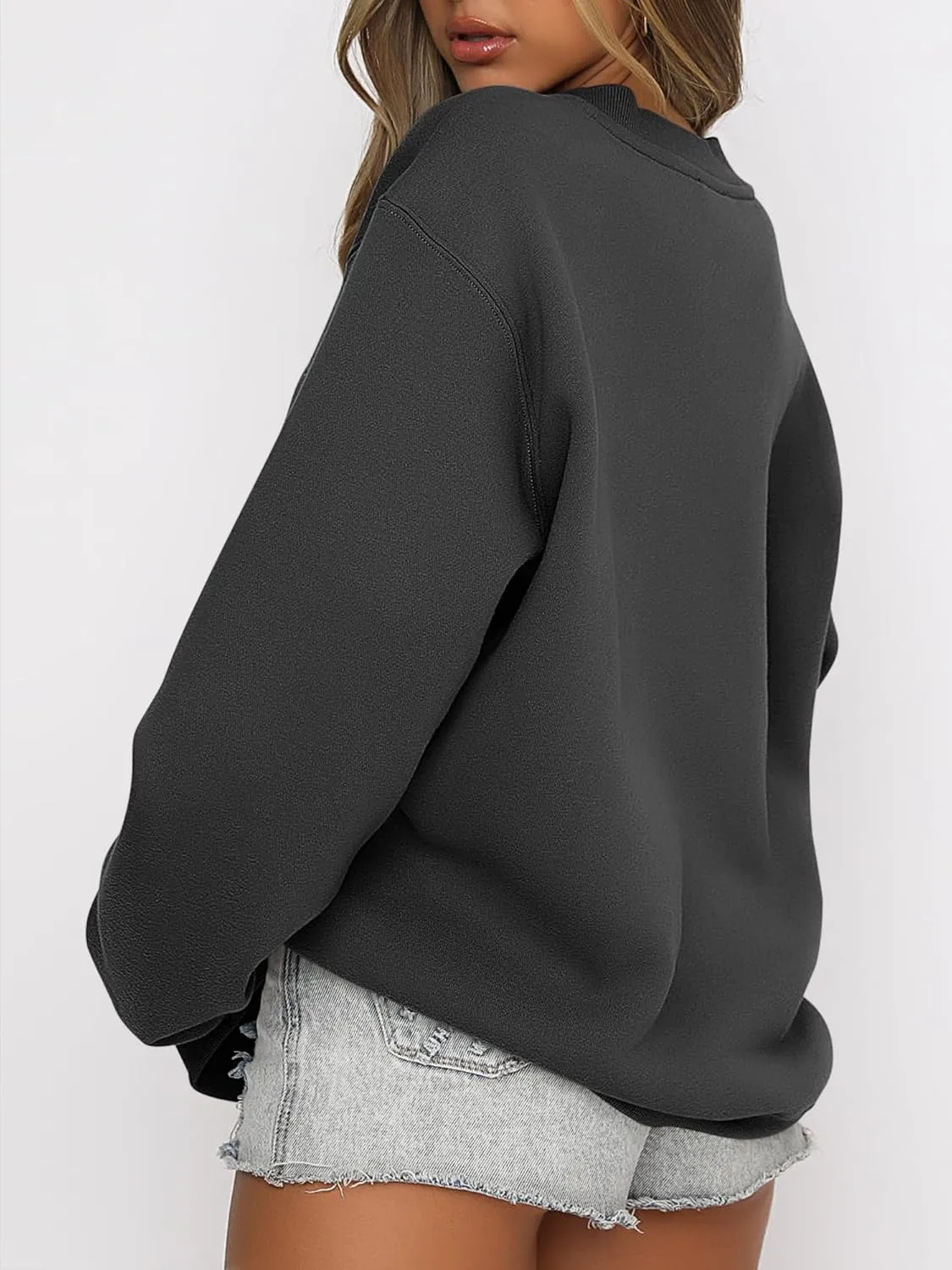 Caracilia Women's Crewneck Sweatshirts Oversized Fleece Hoodies Tops Casual Loose Pullover Sweaters 2024 Fall Clothes