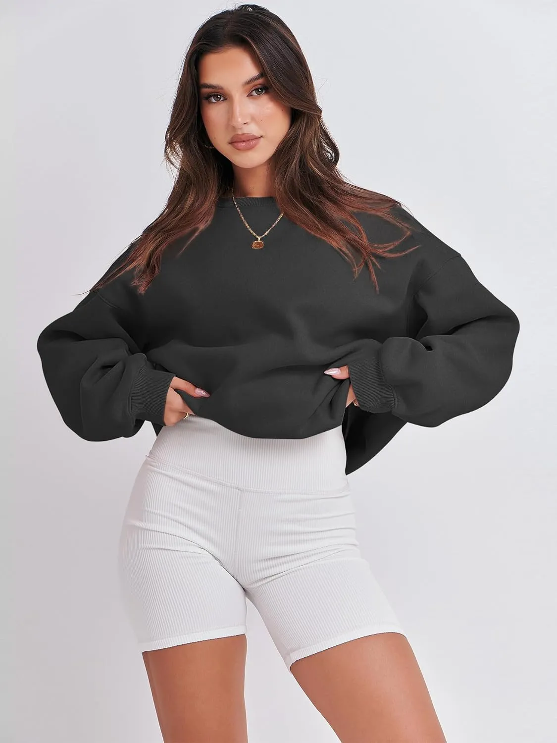 Caracilia Women's Crewneck Sweatshirts Oversized Fleece Hoodies Tops Casual Loose Pullover Sweaters 2024 Fall Clothes