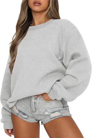 Caracilia Women's Crewneck Sweatshirts Oversized Fleece Hoodies Tops Casual Loose Pullover Sweaters 2024 Fall Clothes
