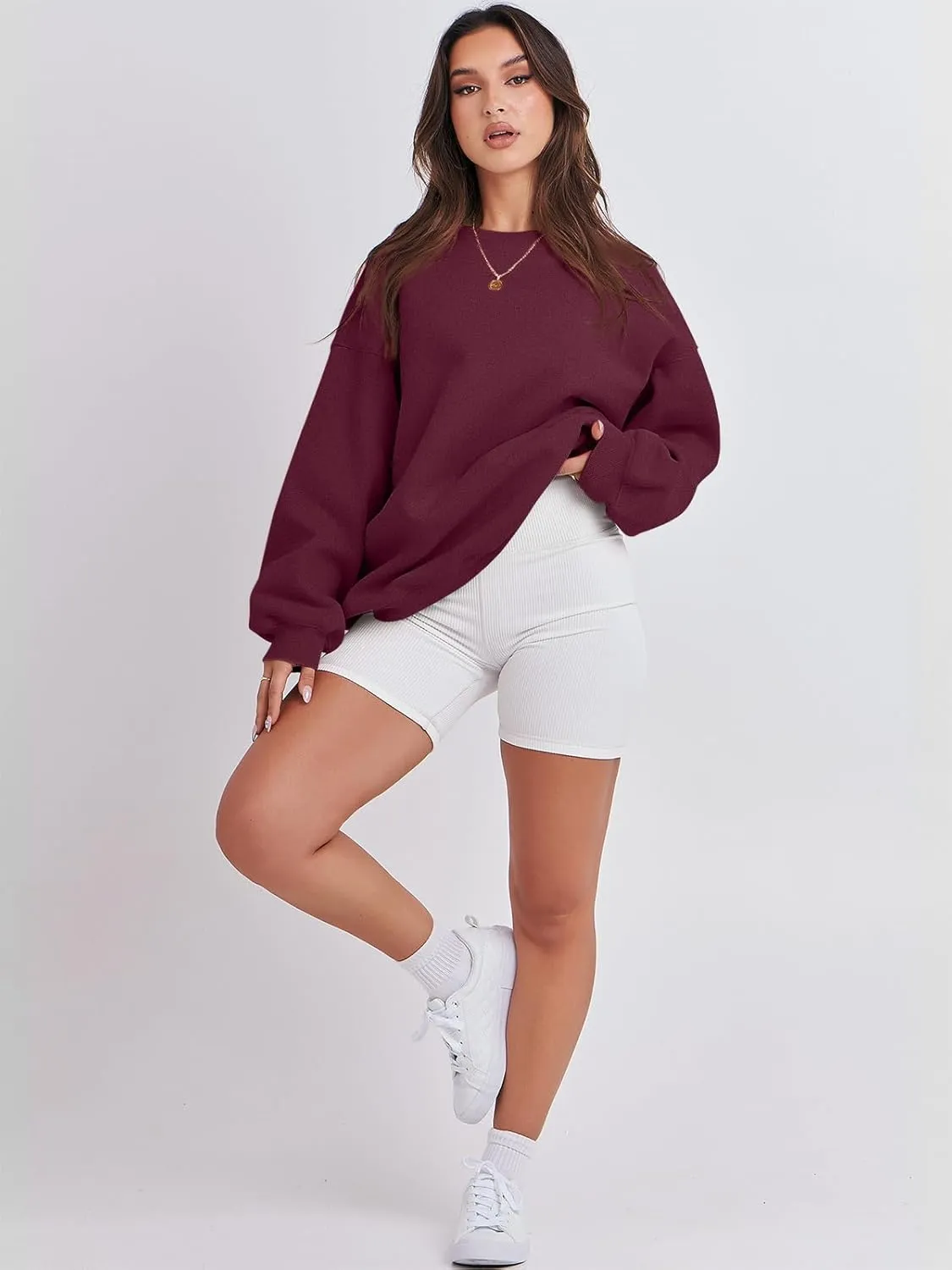 Caracilia Women's Crewneck Sweatshirts Oversized Fleece Hoodies Tops Casual Loose Pullover Sweaters 2024 Fall Clothes