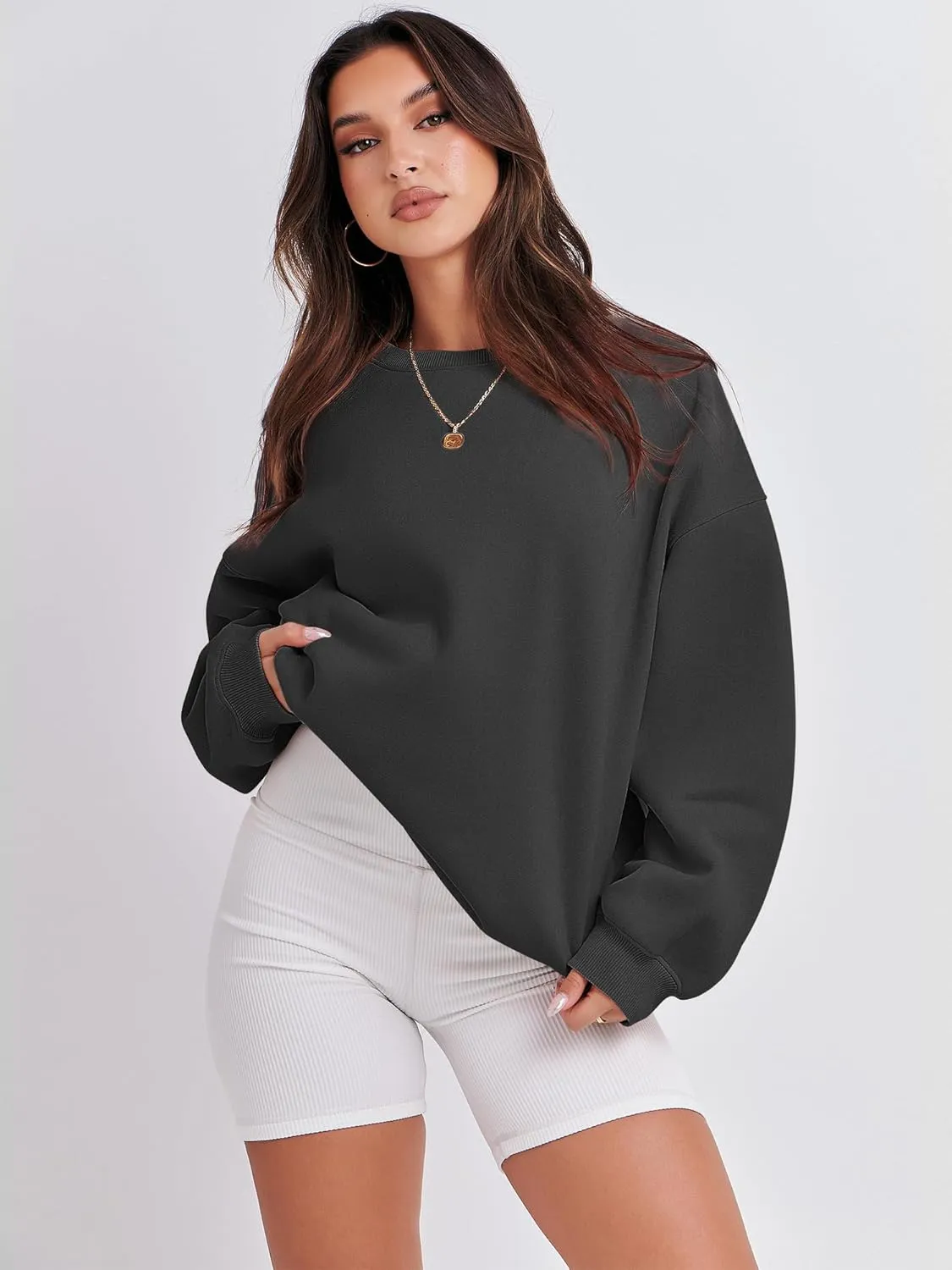 Caracilia Women's Crewneck Sweatshirts Oversized Fleece Hoodies Tops Casual Loose Pullover Sweaters 2024 Fall Clothes
