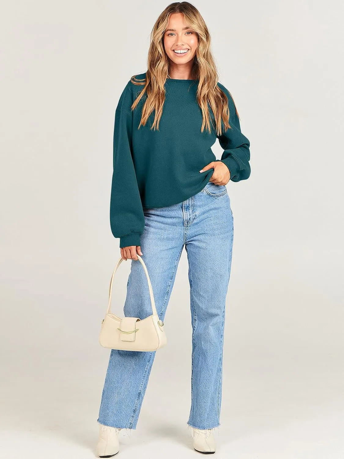 Caracilia Women's Crewneck Sweatshirts Oversized Fleece Hoodies Tops Casual Loose Pullover Sweaters 2024 Fall Clothes