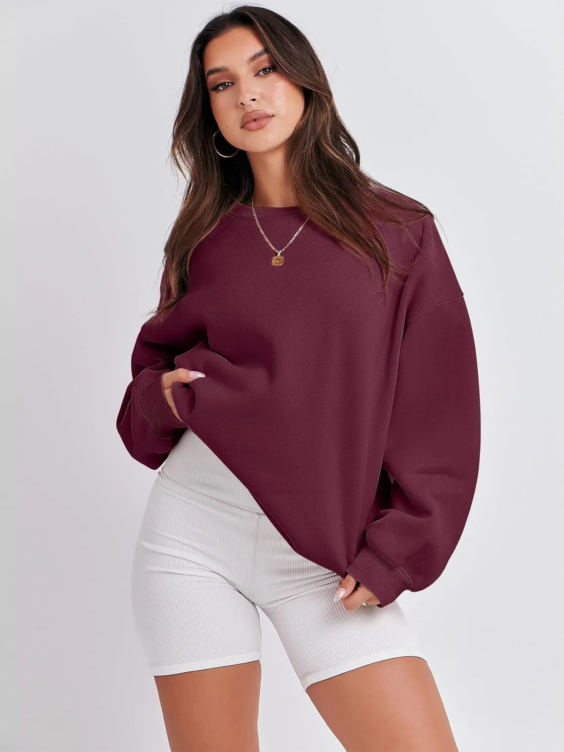 Caracilia Women's Crewneck Sweatshirts Oversized Fleece Hoodies Tops Casual Loose Pullover Sweaters 2024 Fall Clothes