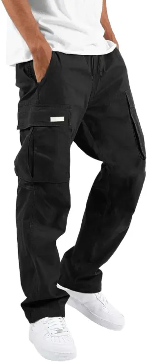 Cargo Pants for Men, Multiple Pockets Solid Pants Outdoor Straight Leg Fitness Long Pant Athletic Tactical Pants