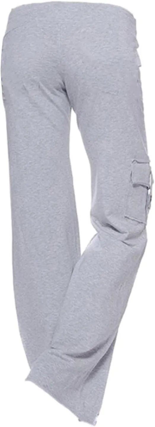 Cargo Pants Women Flare Leg Workout Pants Plus Size Yoga Pants with Pockets Drawstring High Waist Pants Casual Trouser