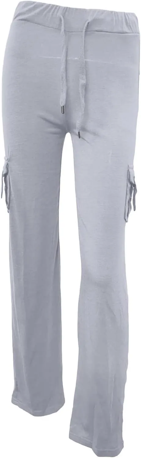 Cargo Pants Women Flare Leg Workout Pants Plus Size Yoga Pants with Pockets Drawstring High Waist Pants Casual Trouser