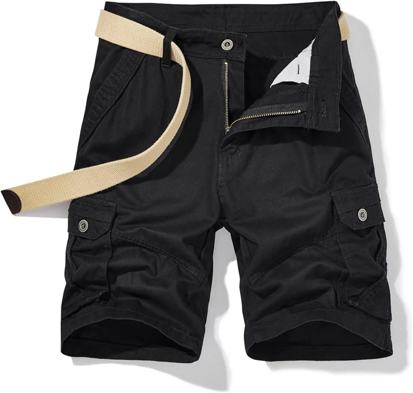 Cargo Shorts for Men 2023 Stylish Buckle Zipper Button Pockets Tooling Shorts Classic Fit Work Utility Shorts