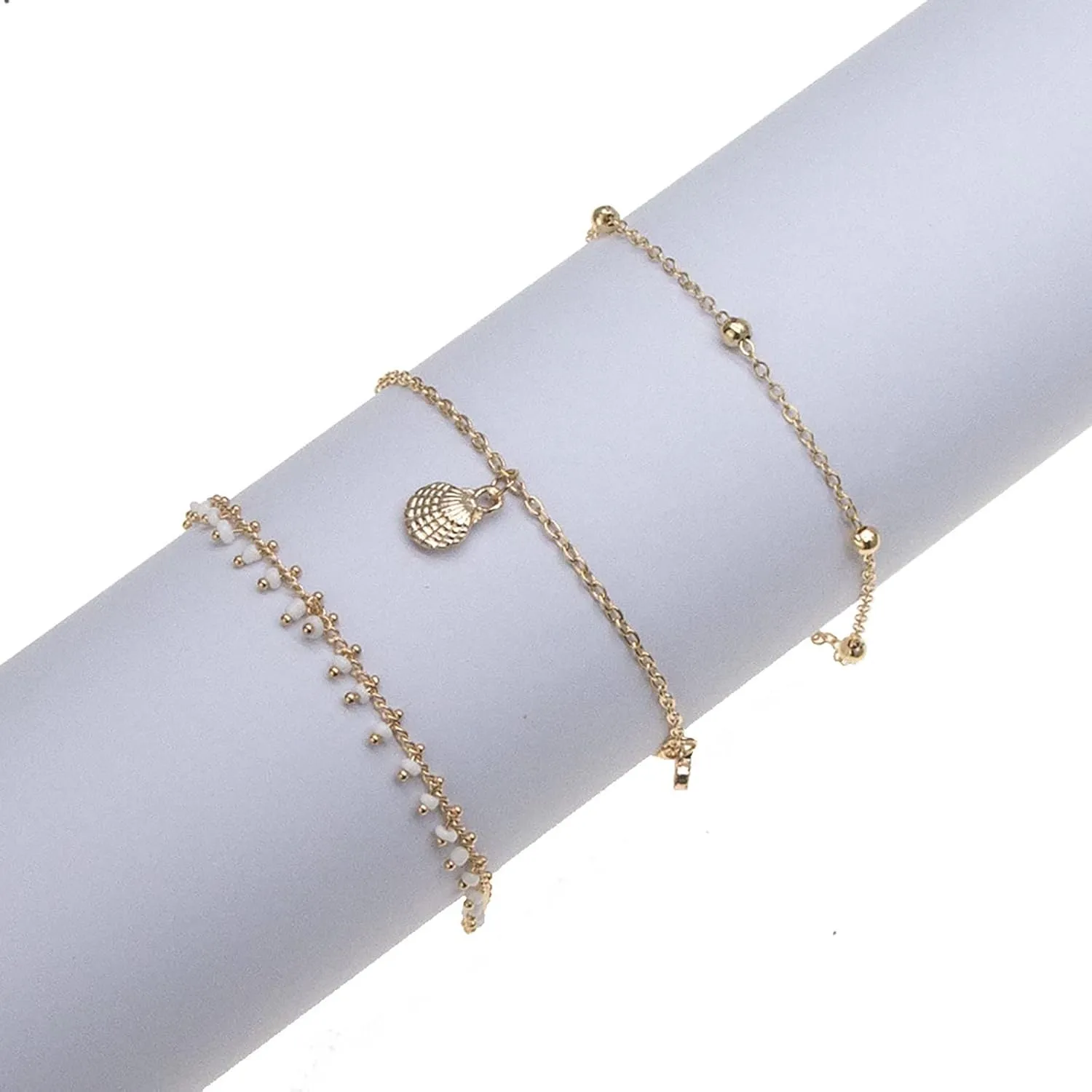 Carved Three Layer Tassel Five Pointed Star Anklet Anklet Jewelry Gift Girl Lady Wife Mother Bracelet Cord Ring Box Black (Gold, One Size)
