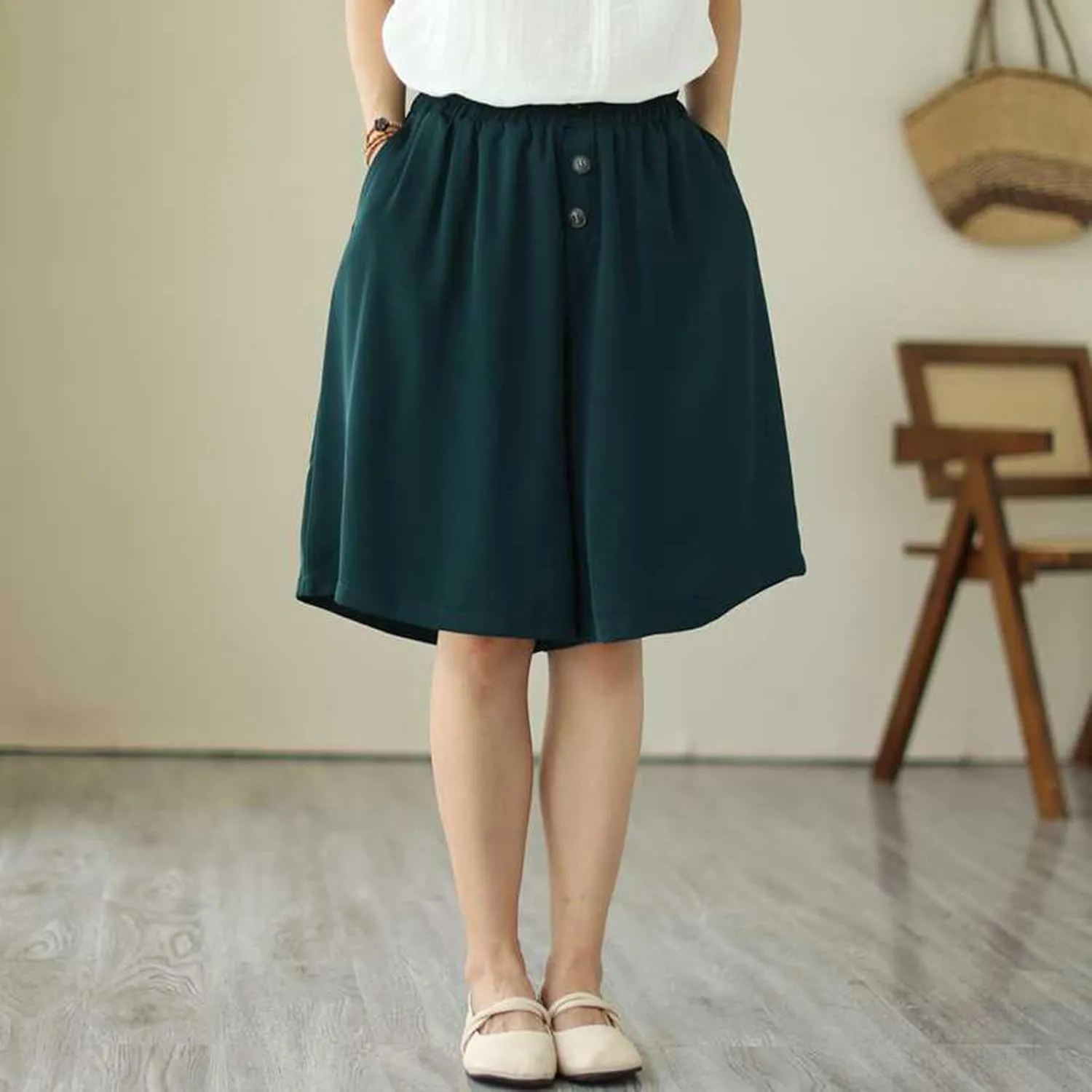 Casual Linen Shorts for Women High Waisted Wide Leg Drawstring Shorts Summer Embroidery Beach Shorts 2025 Outfit