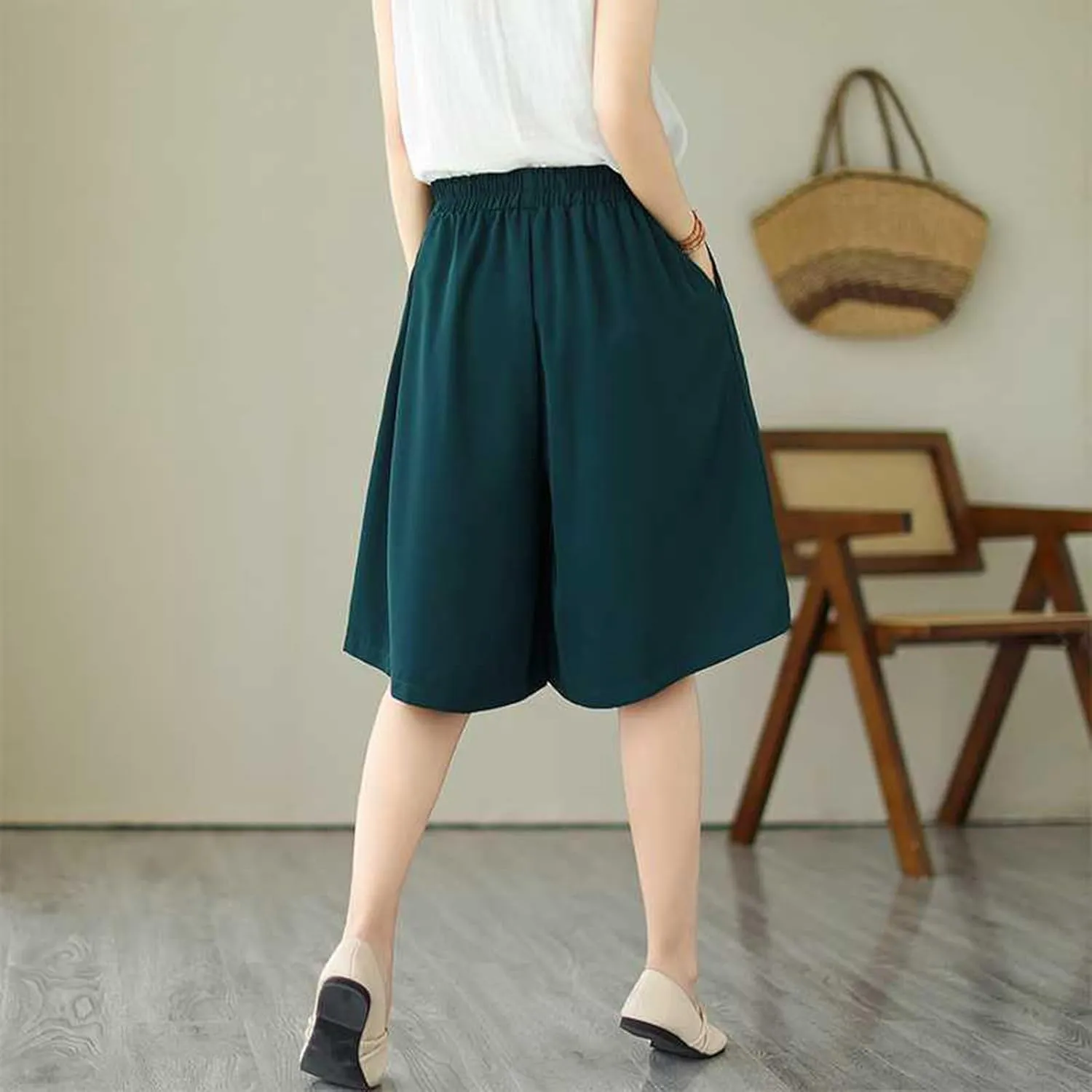 Casual Linen Shorts for Women High Waisted Wide Leg Drawstring Shorts Summer Embroidery Beach Shorts 2025 Outfit