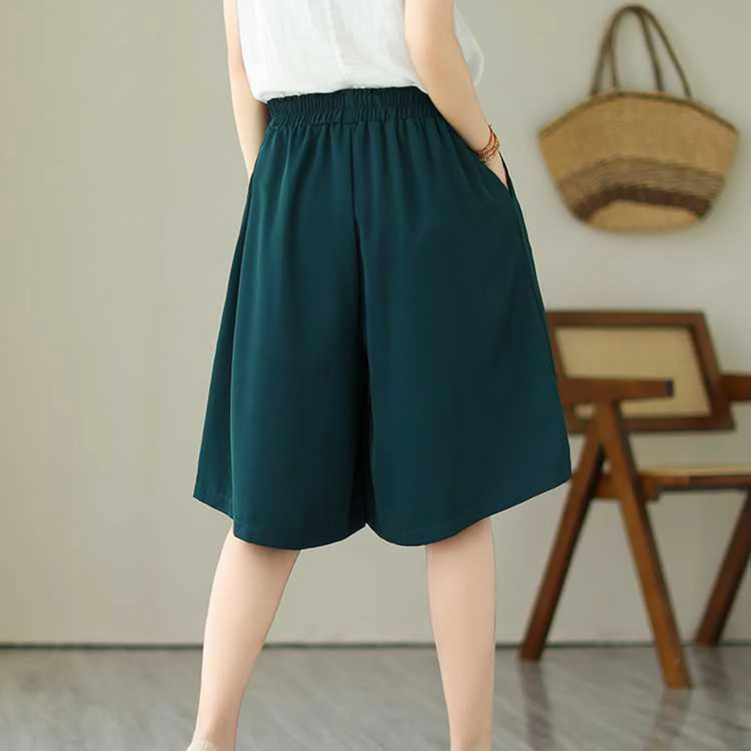 Casual Linen Shorts for Women High Waisted Wide Leg Drawstring Shorts Summer Embroidery Beach Shorts 2025 Outfit