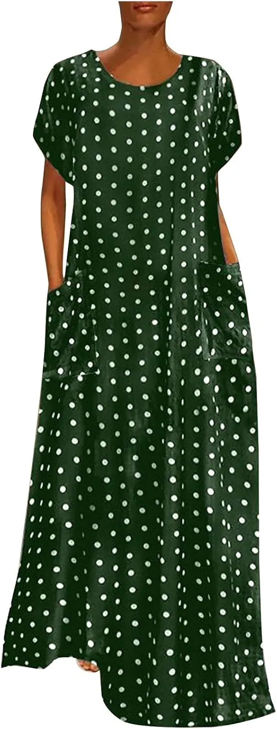 Casual Summer Dresses for Women 2025,Women's Beach Floral Printed Maxi Dress Flowy V Neck Loose Daily Vintage Dresses