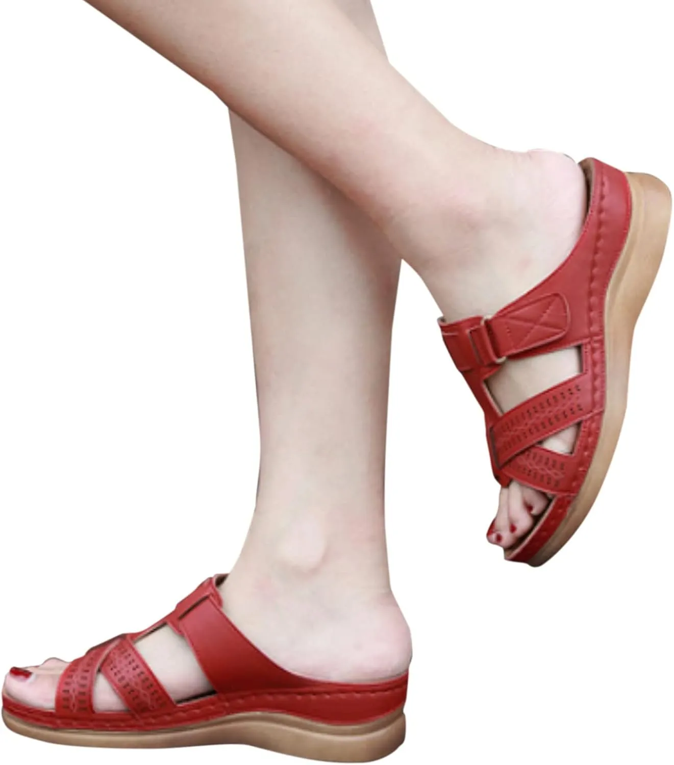 Cathalem Summer Sandals for Women 2024, Womens Orthopedic Wedge Heel Slip On Open Toe Mules Summer Sandals