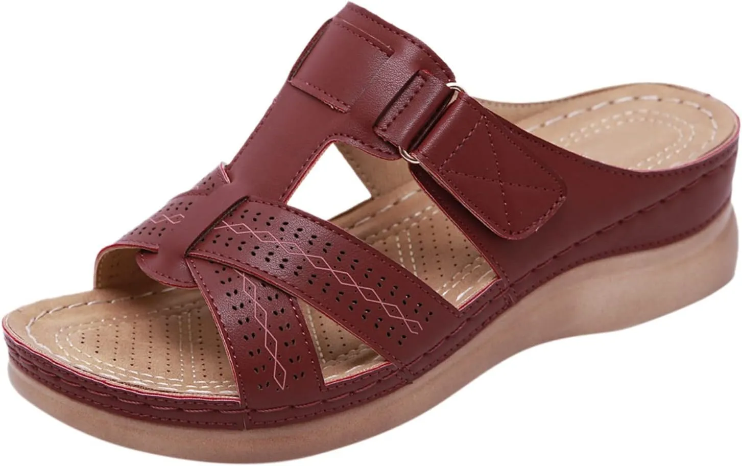 Cathalem Summer Sandals for Women 2024, Womens Orthopedic Wedge Heel Slip On Open Toe Mules Summer Sandals